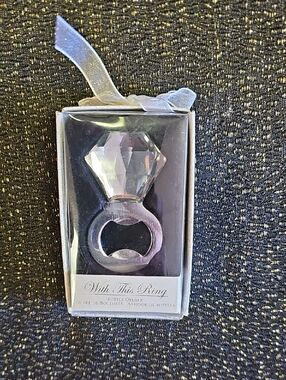 Kate Aspen Clear Crystal Ring Bottle Opener with Silver Ribbon
